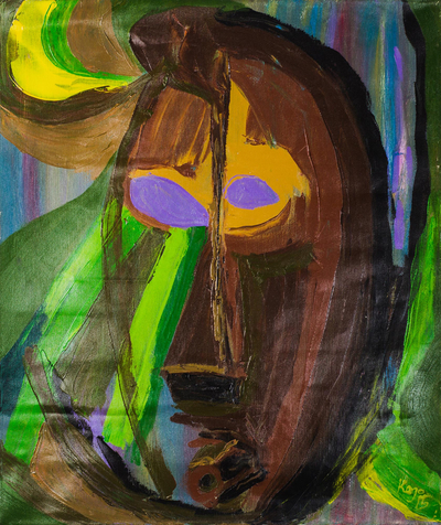 'Conocimiento oculto - Salir' (2018) - Pintura abstracta firmada en marrón de Ghana (2018)