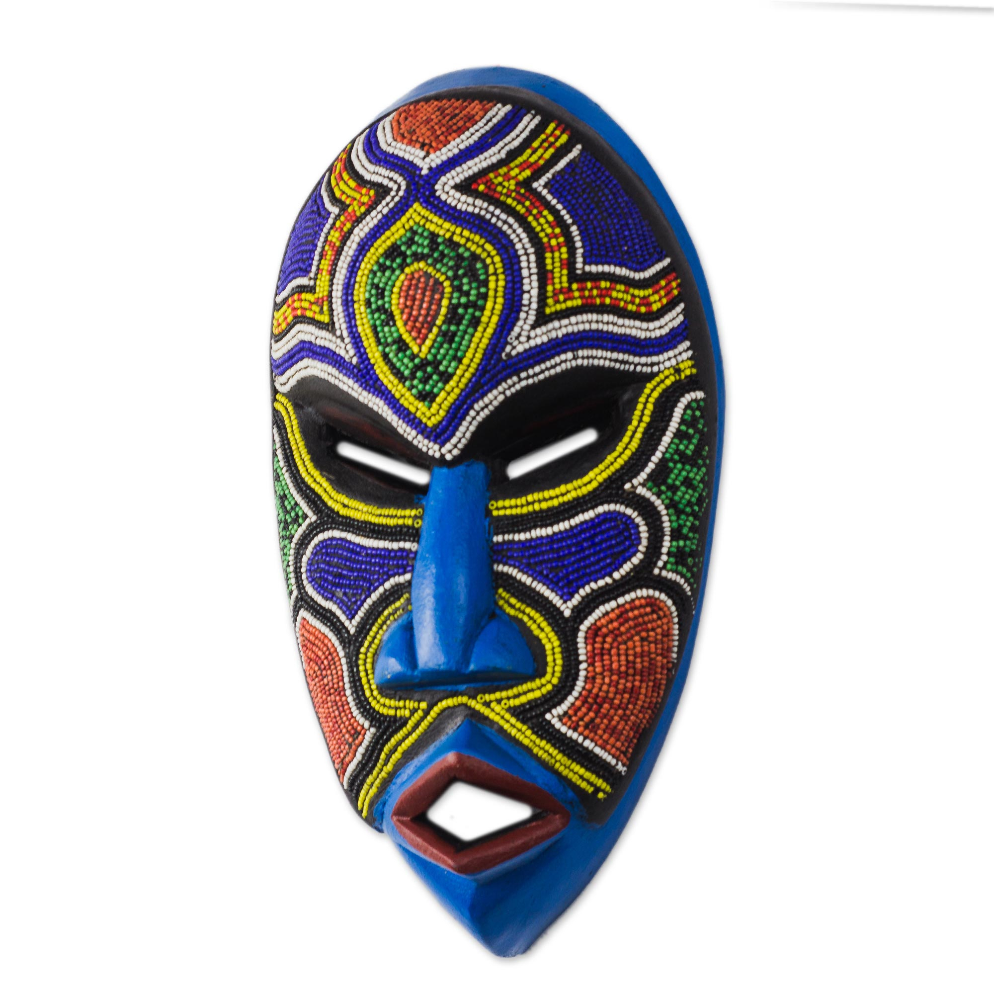 Recycled Plastic Beaded African Wood Mask from Ghana - Beaded Love | NOVICA