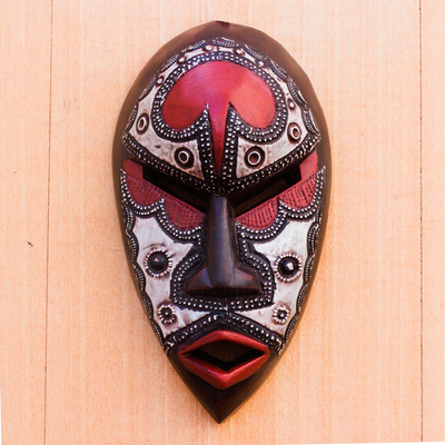 Máscara de madera africana - Máscara africana de madera y aluminio de Ghana
