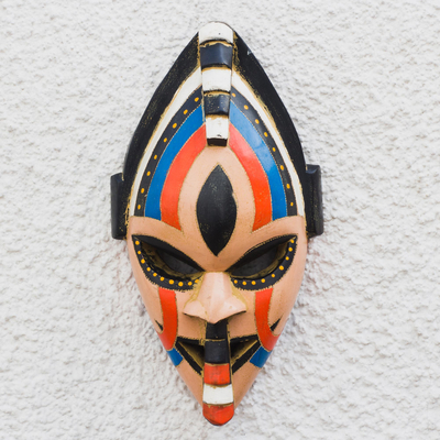African wood mask, 'Adom Color' - Colorful African Wood Mask Crafted in Ghana