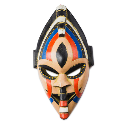 Colorful African Wood Mask Crafted in Ghana