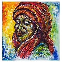 'Ghanaian Northerner' - Signed Expressionist Painting of a Ghanaian Northerner