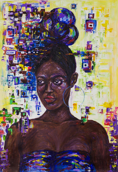 Afrikanische Prinzessin - Signiertes expressionistisches Gemälde einer modischen Frau