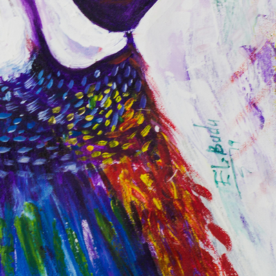 'Colorful Parrot' - Expressionist Painting of a Blue and Orange Parrot