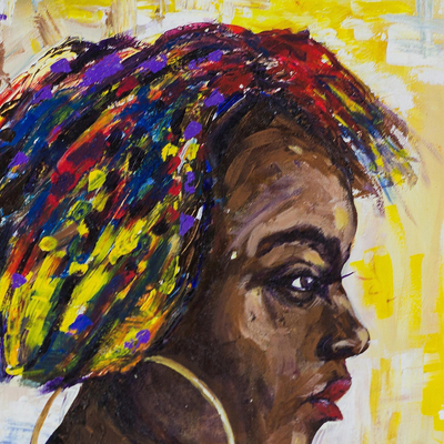 'Beautiful Gaze' - Expressionist Painting of a Beautiful African Woman