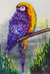 „Stolz der Federn“. - Expressionistische Malerei eines violetten und gelben Papageis