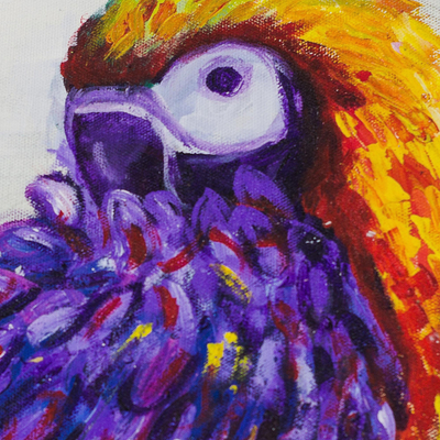 'Pride of Feathers' - Expressionist Painting of a Purple and Yellow Parrot