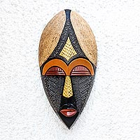 African wood mask, 'King of Africa' - Multicolored African Wood Mask from Ghana