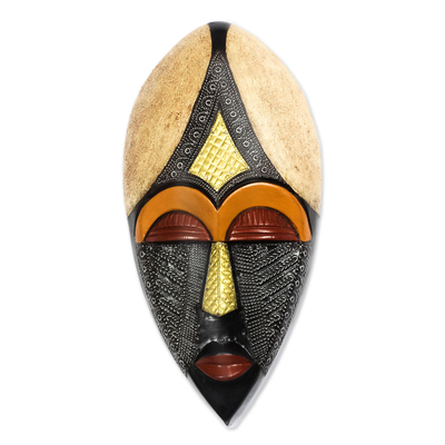 African wood mask, 'King of Africa' - Multicolored African Wood Mask from Ghana