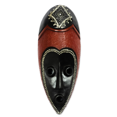 Black and Red African Wood Mask from Ghana