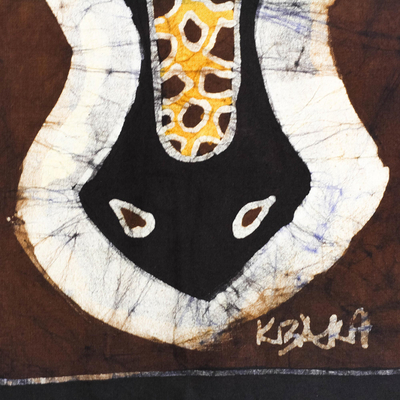 Batik-Baumwoll-Wandbehang, „Giraffe I“ – Giraffen-Batik-Baumwoll-Wandbehang in Braun aus Ghana