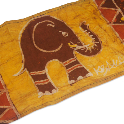 Camino de mesa batik de algodón - Camino de mesa de algodón batik con temática de elefantes de Ghana