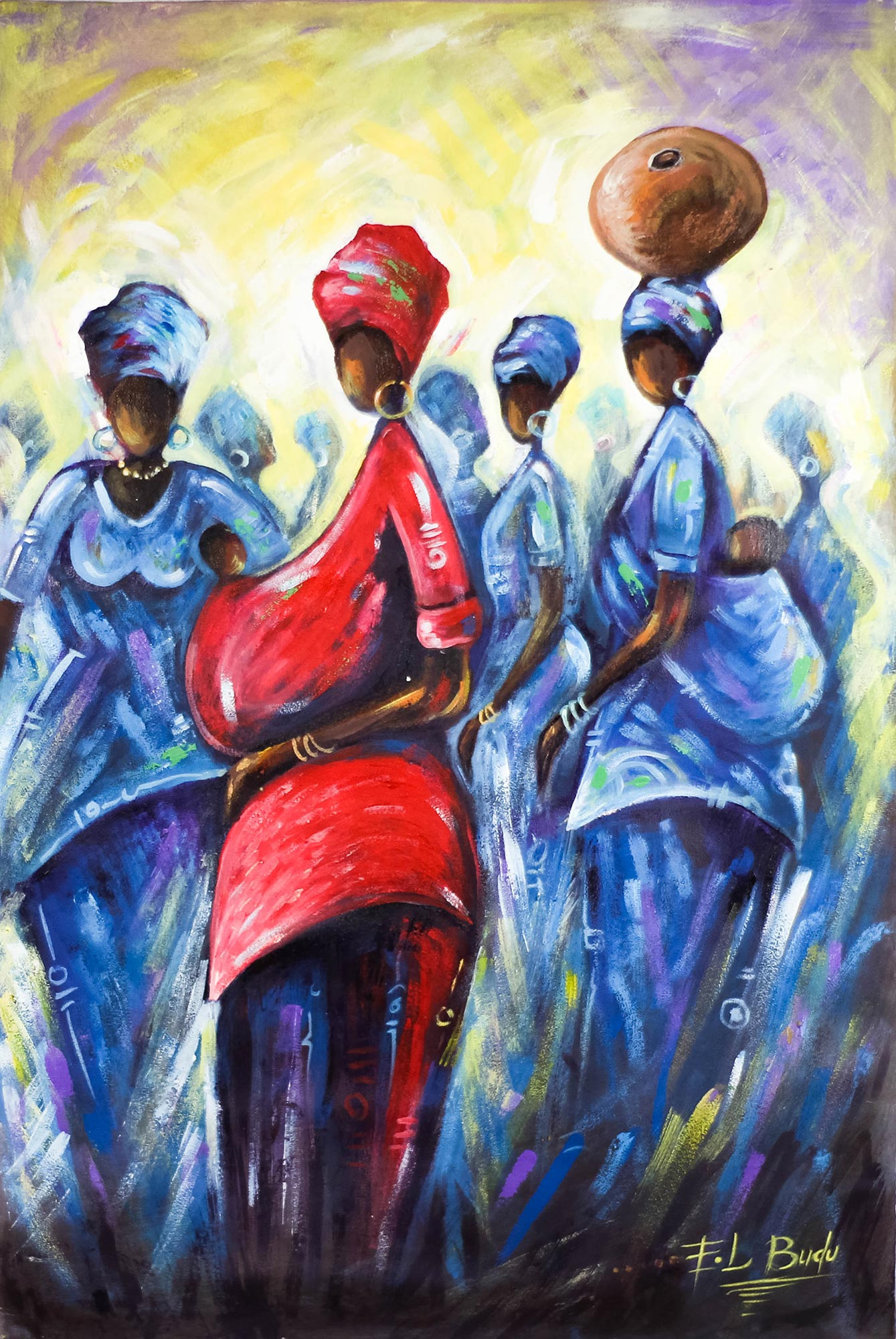 Signed Expressionist Painting Depicting African Women Women Of