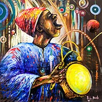 'Music in My School' - Signed Music-Themed Expressionist Painting from Ghana