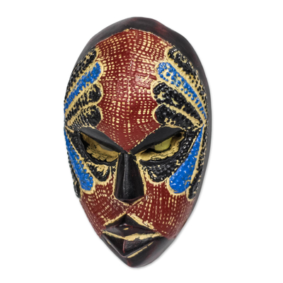 Máscara de madera africana - Máscara africana de madera y aluminio de Ghana