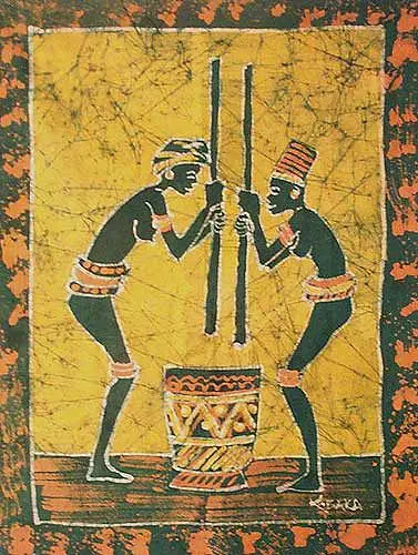 Cotton batik wall hanging, 'Abaa Ye Nii' - Fair Trade Cotton Batik Wall Hanging