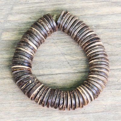 Beaded stretch bracelet, 'Akan Eco' - Recycled Beaded Stretch Bracelet from Ghana