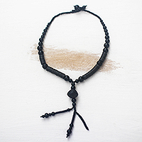Recycled plastic bead Y-necklace, 'Tutum Yefe' - Ghanaian Black Recycled Plastic Bead Y-Necklace