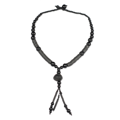 Ghanaian Black Recycled Plastic Bead Y-Necklace