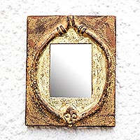 Wood wall mirror, 'Worlasi Age' - Rustic Sese Wood Wall Mirror Crafted in Ghana
