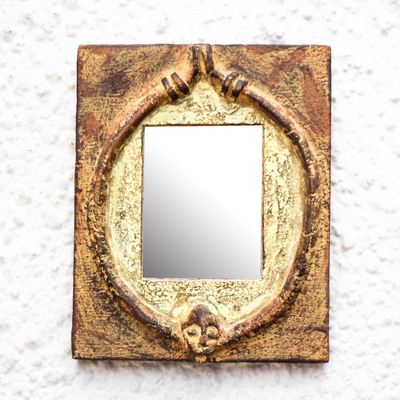 Wood wall mirror, 'Worlasi Age' - Rustic Sese Wood Wall Mirror Crafted in Ghana