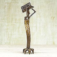 Upcycled auto parts sculpture, 'Farmer's Wife II' - Upcycled Auto Parts Sculpture of Ghana Woman with Firewood