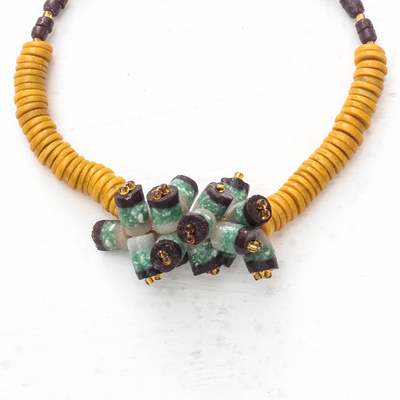 Glass beaded pendant necklace, 'Eco Cluster' - Recycled Glass Beaded Cluster Pendant Necklace from Ghana