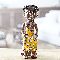 Featured review for Wood sculpture, Sitting Fante Woman