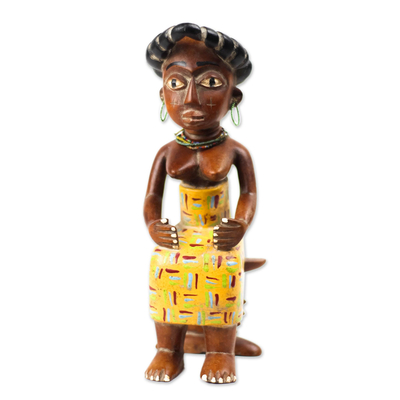 Wood sculpture, 'Sitting Fante Woman' - Hand-Carved Sese Wood Fante Woman Sculpture from Ghana