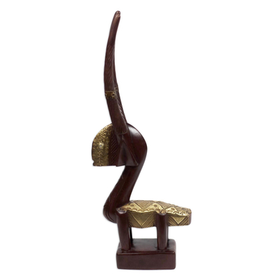 Wood and brass sculpture, 'Chiwara' - Sese Wood and Brass Chiwara Sculpture from Ghana