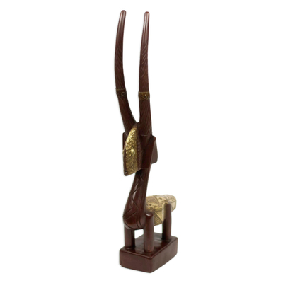Wood and brass sculpture, 'Chiwara' - Sese Wood and Brass Chiwara Sculpture from Ghana