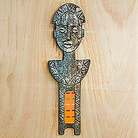 Fiberglass and cotton wall sculpture, 'Faces of the Past' - Fiberglass and Orange Cotton Wall Sculpture from Ghana
