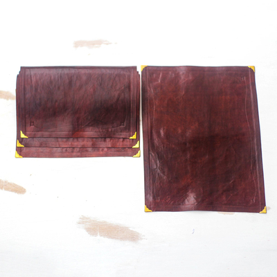 Leather placemats, 'Chestnut Gathering' (set of 4) - Handmade Leather Placemats in Chestnut from Ghana (Set of 4)