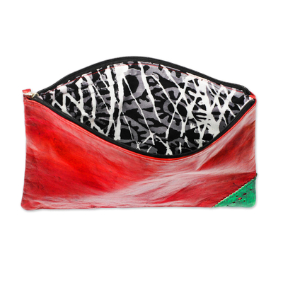 Leather wristlet, 'Strawberry Fashion' - Handmade Leather Wristlet in Strawberry from Ghana