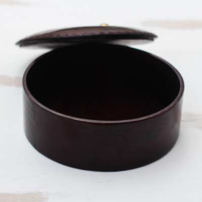 Leather decorative box, 'Beautiful Tarodit' - Brown Leather Decorative Box with Aluminum and Brass Accents
