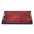 Leather tray, 'Diamond Server' - Diamond Pattern Leather Tray with Steel Handles from Ghana