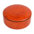 Leather decorative box, 'Orange Tarodit' - Circular Orange Leather Decorative Box from Ghana