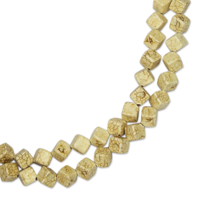 Agate and bauxite beaded strand necklace, 'Nhyira Cubes' - Agate and Bauxite Beaded Strand Necklace from Ghana