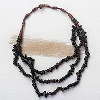 Soapstone and bauxite beaded strand necklace, 'African Love' - Soapstone and Bauxite Beaded Strand Necklace from Ghana