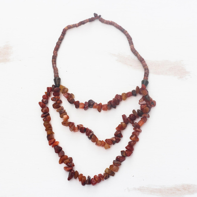 Agate beaded strand necklace, 'Natural Garland' - Natural Agate Strand Necklace Crafted in Ghana