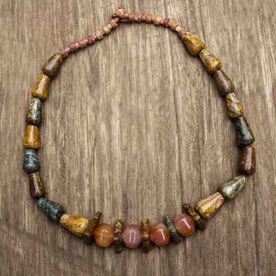 Agate beaded necklace, 'My God Is Big' - Soapstone Bauxite and Agate Beaded Necklace