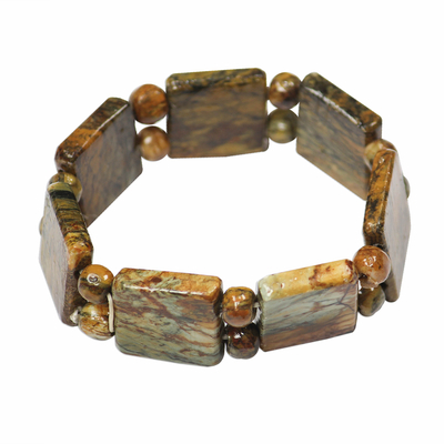 Soapstone beaded stretch bracelet, 'Natural Squares' - Natural Soapstone Beaded Beaded Stretch Bracelet from Ghana