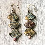Natural Soapstone and Bauxite Beaded Dangle Earrings, 'Fascinating Delight'