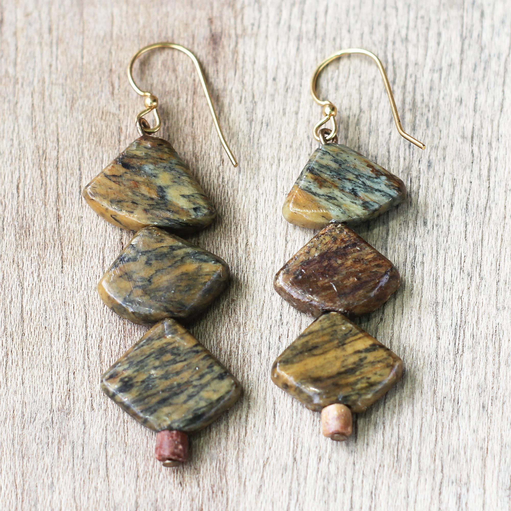 Natural Soapstone and Bauxite Beaded Dangle Earrings Fascinating