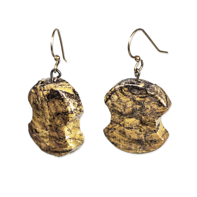 Soapstone dangle earrings, 'Natural Obaapa' - Carved Soapstone Dangle Earrings from Ghana