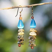 Cat's eye and soapstone beaded dangle earrings, 'Natural Half-Circles' - Cat's Eye and Soapstone Beaded Dangle Earrings from Ghana