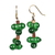 Cat's eye beaded dangle earrings, 'Green Bubbles' - Green Cat's Eye and Bauxite Beaded Dangle Earrings