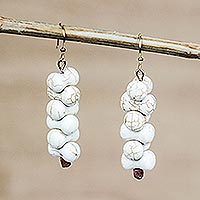 Agate beaded dangle earrings, 'Beautiful Veins' - Nestled Agate Beaded Dangle Earrings from Ghana