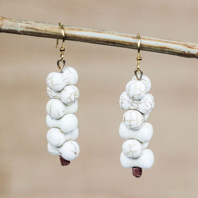 Agate beaded dangle earrings, 'Beautiful Veins' - Nestled Agate Beaded Dangle Earrings from Ghana