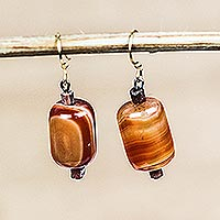 Agate beaded dangle earrings, 'Round Royal' - Red-Orange Agate Beaded Dangle Earrings from Ghana